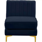 Poltrona senza braccioli in velluto blu navy, seduta singola
