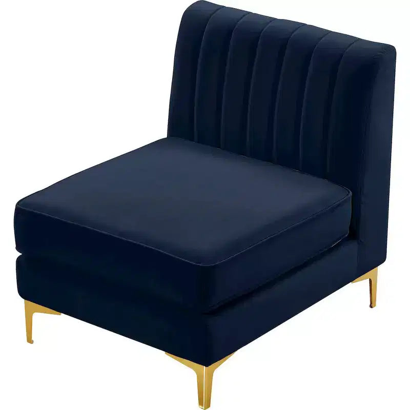 Poltrona senza braccioli in velluto blu navy, seduta singola